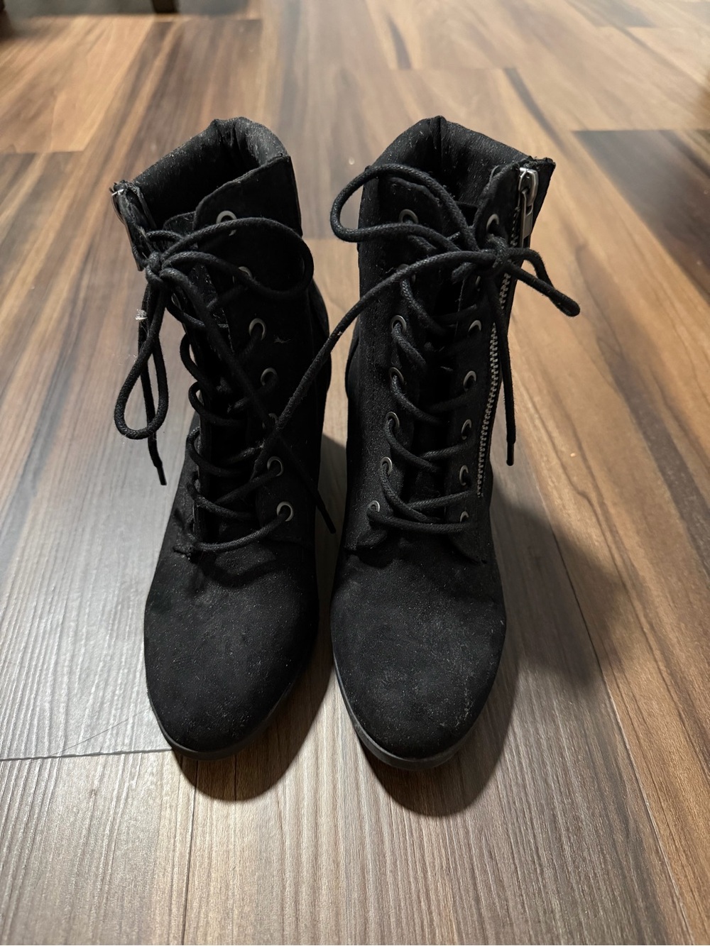 Madden Girl Black Lace-Up Ankle Booties with Side Zip